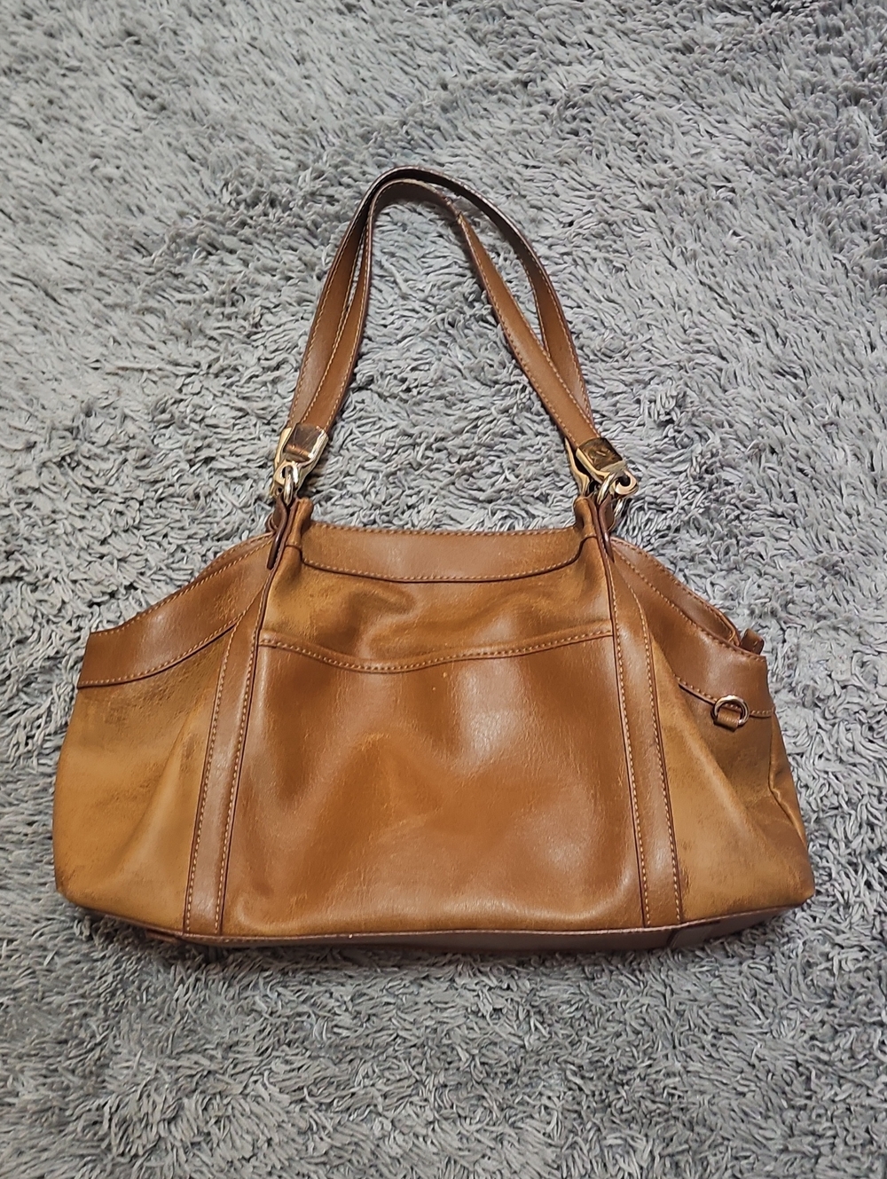 Liz Claiborne Camel Colored Leather Shoulder Bag Gold Hardware